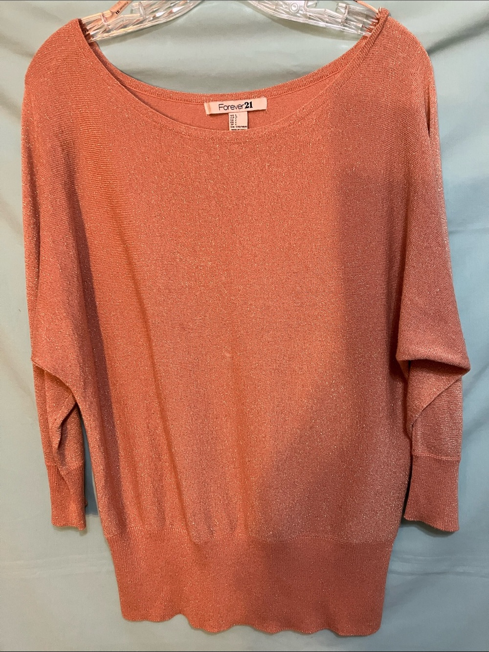 Forever 21 Shimmery Coral Scoop Neck Sweater